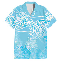 Aotearoa Maori Koru Curves Family Matching Tank Maxi Dress and Hawaiian Shirt Silver Ferns - Turquoise LT7 Dad's Shirt - Short Sleeve Turquoise - Polynesian Pride