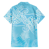 Aotearoa Maori Koru Curves Family Matching Tank Maxi Dress and Hawaiian Shirt Silver Ferns - Turquoise LT7 - Polynesian Pride