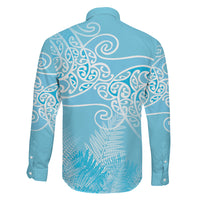 Aotearoa Maori Koru Curves Family Matching Tank Maxi Dress and Hawaiian Shirt Silver Ferns - Turquoise LT7 - Polynesian Pride