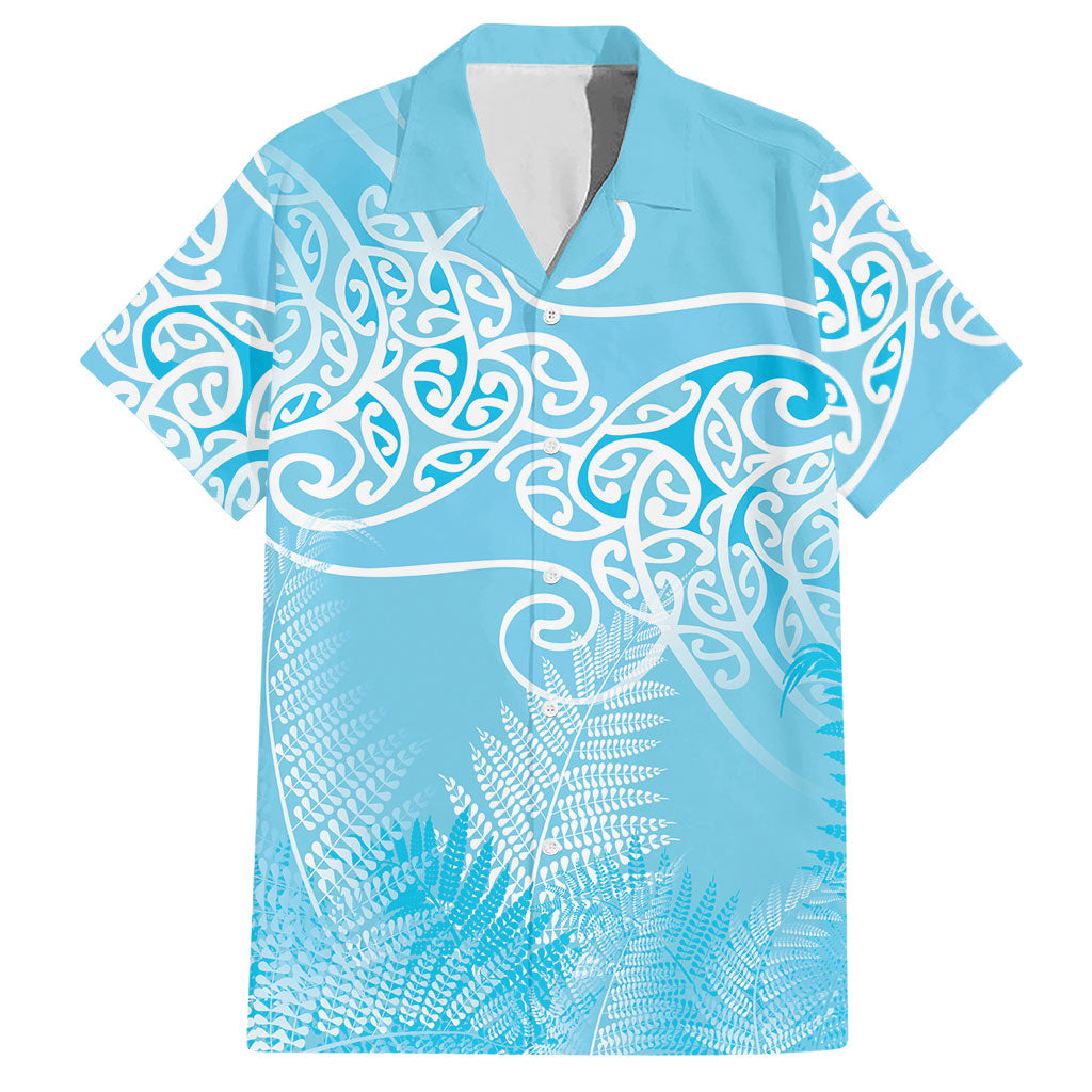 Aotearoa Maori Koru Curves Hawaiian Shirt Silver Ferns - Turquoise