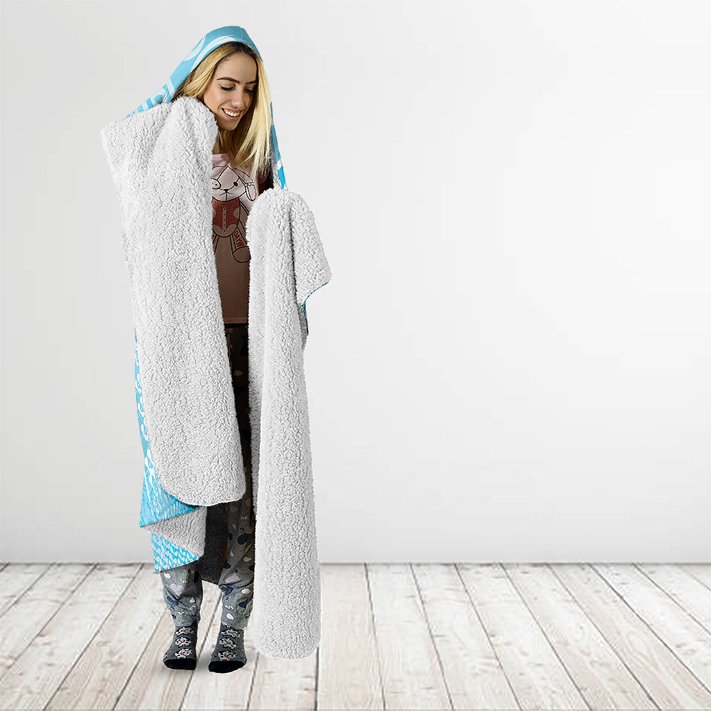 Aotearoa Maori Koru Curves Hooded Blanket Silver Ferns - Turquoise