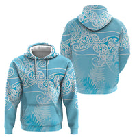 Aotearoa Maori Koru Curves Hoodie Silver Ferns - Turquoise