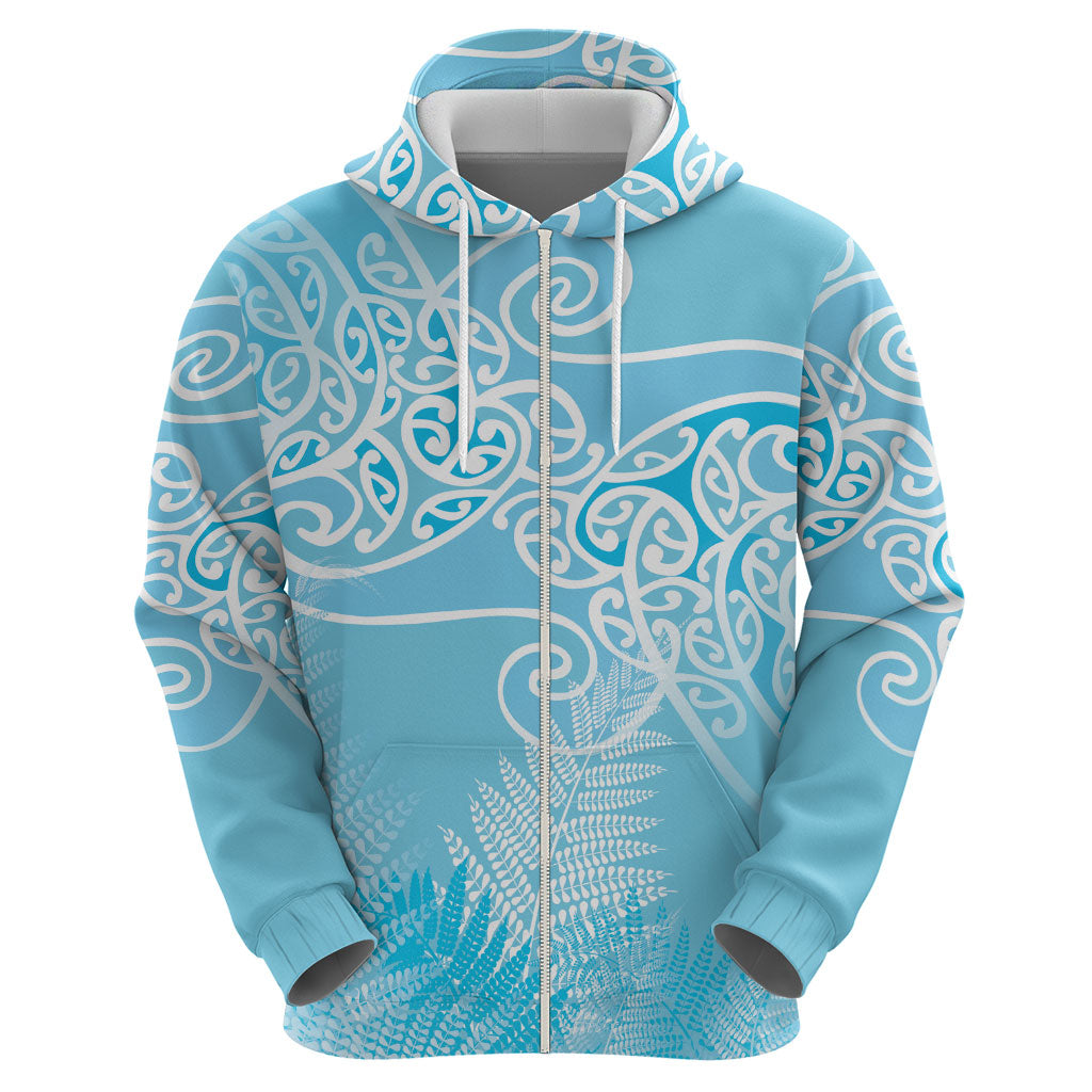 Aotearoa Maori Koru Curves Hoodie Silver Ferns - Turquoise