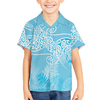 Aotearoa Maori Koru Curves Kid Hawaiian Shirt Silver Ferns - Turquoise