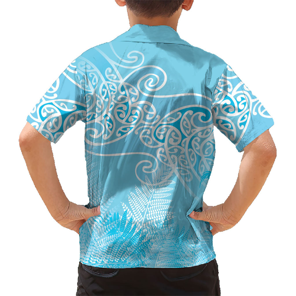 Aotearoa Maori Koru Curves Kid Hawaiian Shirt Silver Ferns - Turquoise