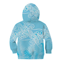 Aotearoa Maori Koru Curves Kid Hoodie Silver Ferns - Turquoise