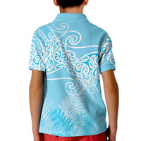 Aotearoa Maori Koru Curves Kid Polo Shirt Silver Ferns - Turquoise