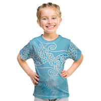 Aotearoa Maori Koru Curves Kid T Shirt Silver Ferns - Turquoise