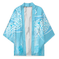 Aotearoa Maori Koru Curves Kimono Silver Ferns - Turquoise