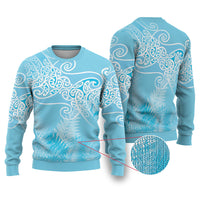 Aotearoa Maori Koru Curves Ugly Christmas Sweater Silver Ferns - Turquoise LT7 Turquoise - Polynesian Pride