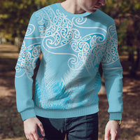 Aotearoa Maori Koru Curves Ugly Christmas Sweater Silver Ferns - Turquoise LT7 - Polynesian Pride
