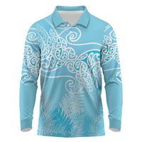 Aotearoa Maori Koru Curves Long Sleeve Polo Shirt Silver Ferns - Turquoise