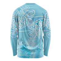 Aotearoa Maori Koru Curves Long Sleeve Shirt Silver Ferns - Turquoise