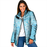 Aotearoa Maori Koru Curves Padded Jacket Silver Ferns - Turquoise