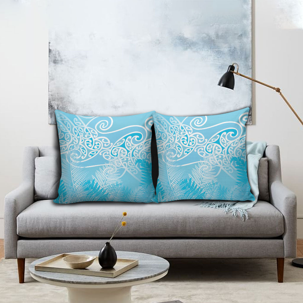 Aotearoa Maori Koru Curves Pillow Cover Silver Ferns - Turquoise