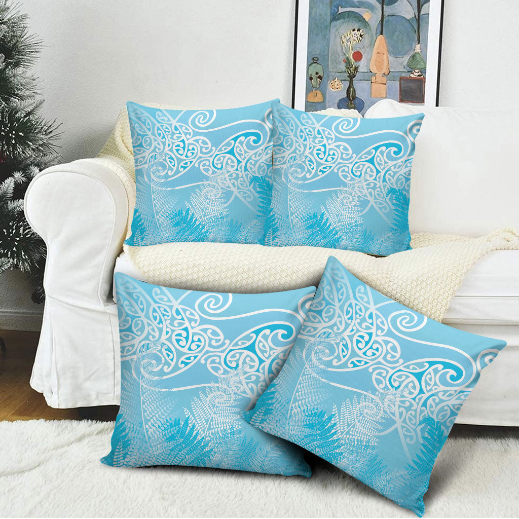 Aotearoa Maori Koru Curves Pillow Cover Silver Ferns - Turquoise