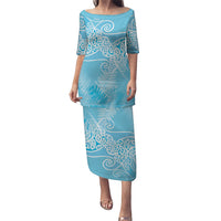 Aotearoa Maori Koru Curves Puletasi Silver Ferns - Turquoise