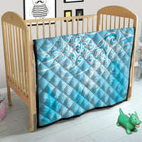 Aotearoa Maori Koru Curves Quilt Silver Ferns - Turquoise