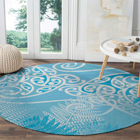 Aotearoa Maori Koru Curves Round Carpet Silver Ferns - Turquoise