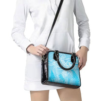 Aotearoa Maori Koru Curves Shoulder Handbag Silver Ferns - Turquoise