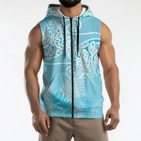 Aotearoa Maori Koru Curves Sleeveless Zip Hoodie Silver Ferns - Turquoise