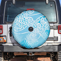 Aotearoa Maori Koru Curves Spare Tire Cover Silver Ferns - Turquoise