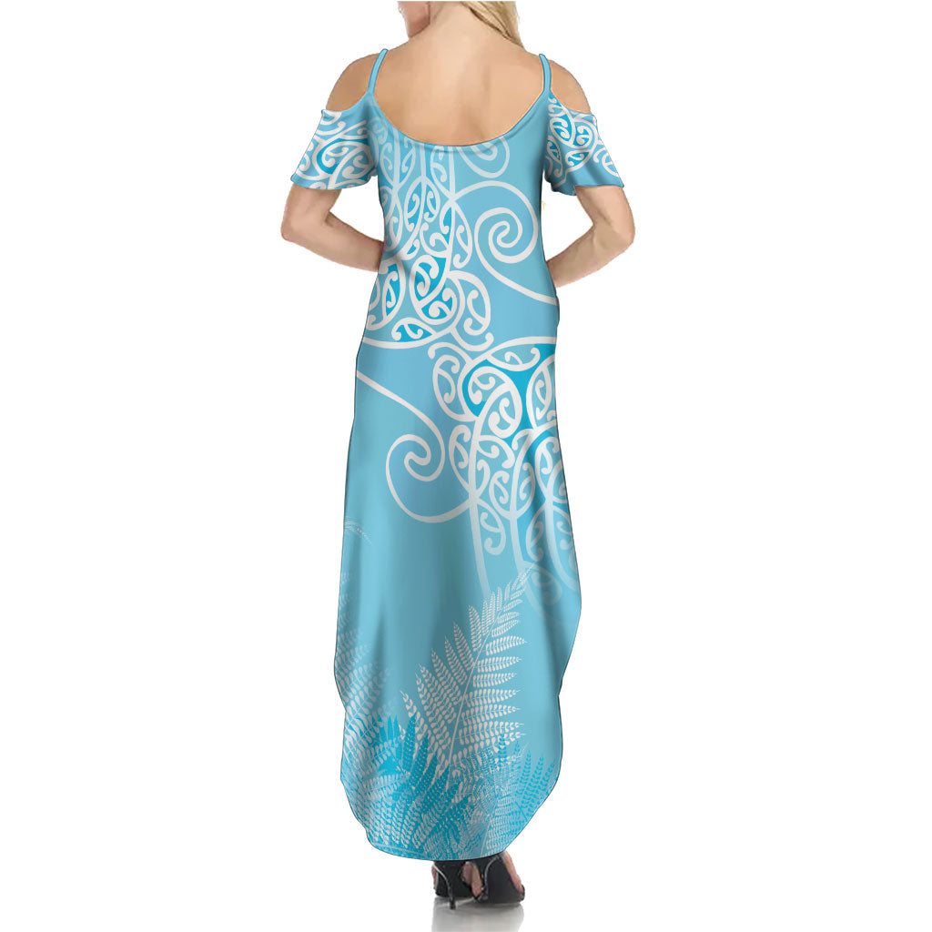 Aotearoa Maori Koru Curves Summer Maxi Dress Silver Ferns - Turquoise