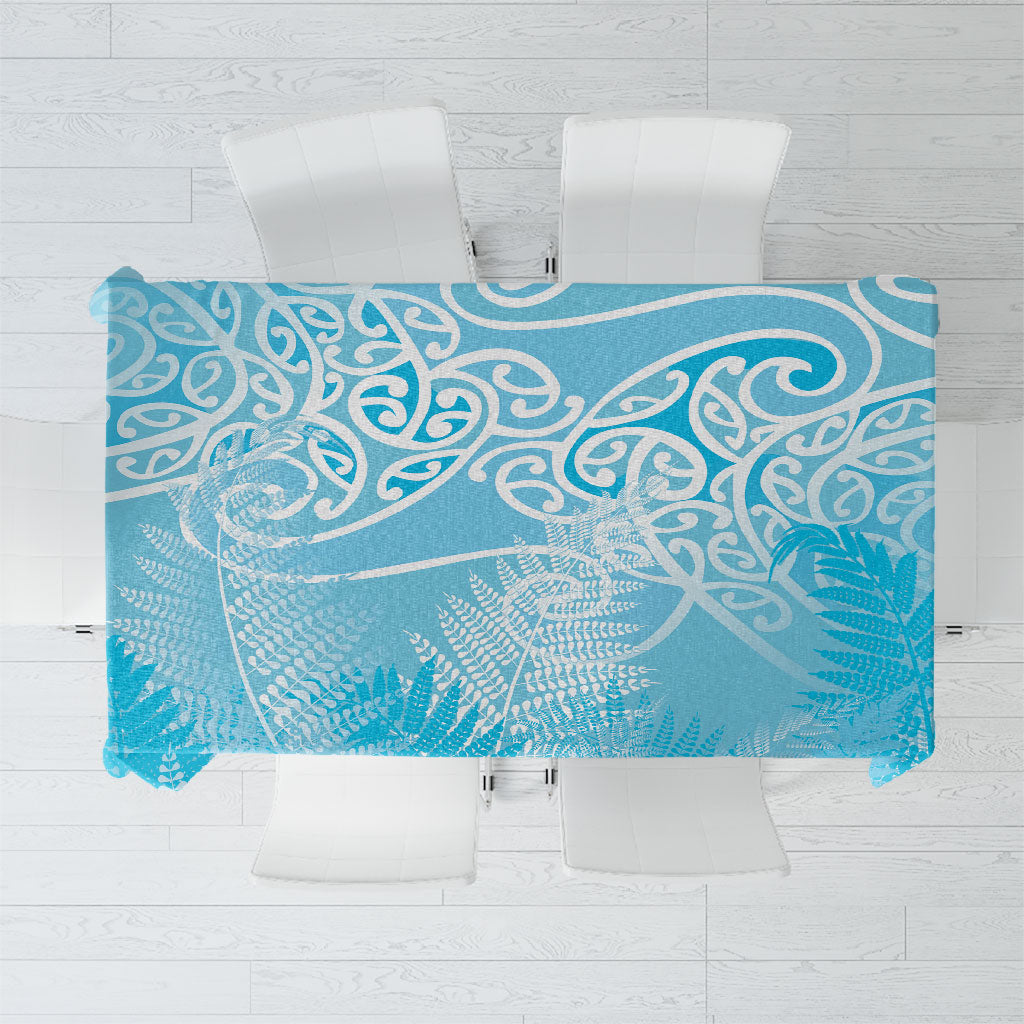 Aotearoa Maori Koru Curves Tablecloth Silver Ferns - Turquoise