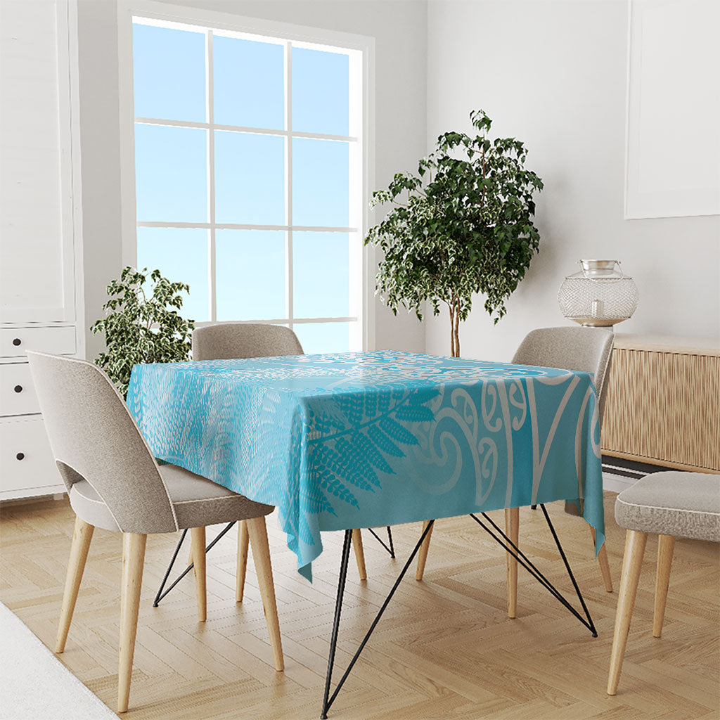 Aotearoa Maori Koru Curves Tablecloth Silver Ferns - Turquoise