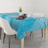 Aotearoa Maori Koru Curves Tablecloth Silver Ferns - Turquoise