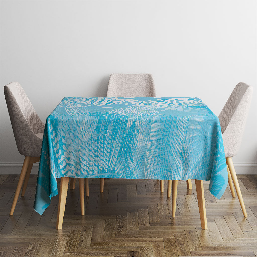 Aotearoa Maori Koru Curves Tablecloth Silver Ferns - Turquoise