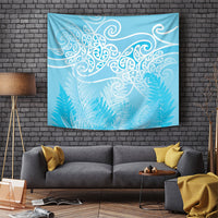 Aotearoa Maori Koru Curves Tapestry Silver Ferns - Turquoise