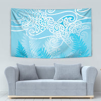 Aotearoa Maori Koru Curves Tapestry Silver Ferns - Turquoise