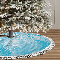 Aotearoa Maori Koru Curves Tree Skirt Silver Ferns - Turquoise