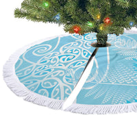 Aotearoa Maori Koru Curves Tree Skirt Silver Ferns - Turquoise