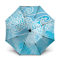 Aotearoa Maori Koru Curves Umbrella Silver Ferns - Turquoise