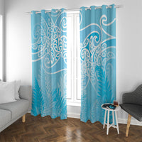 Aotearoa Maori Koru Curves Window Curtain Silver Ferns - Turquoise