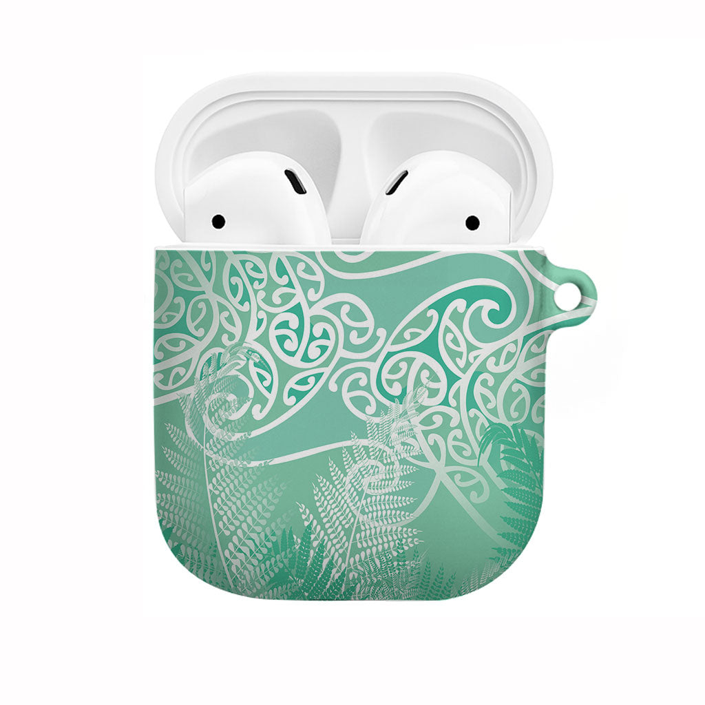Aotearoa Maori Koru Curves AirPods Case Silver Ferns - Mint