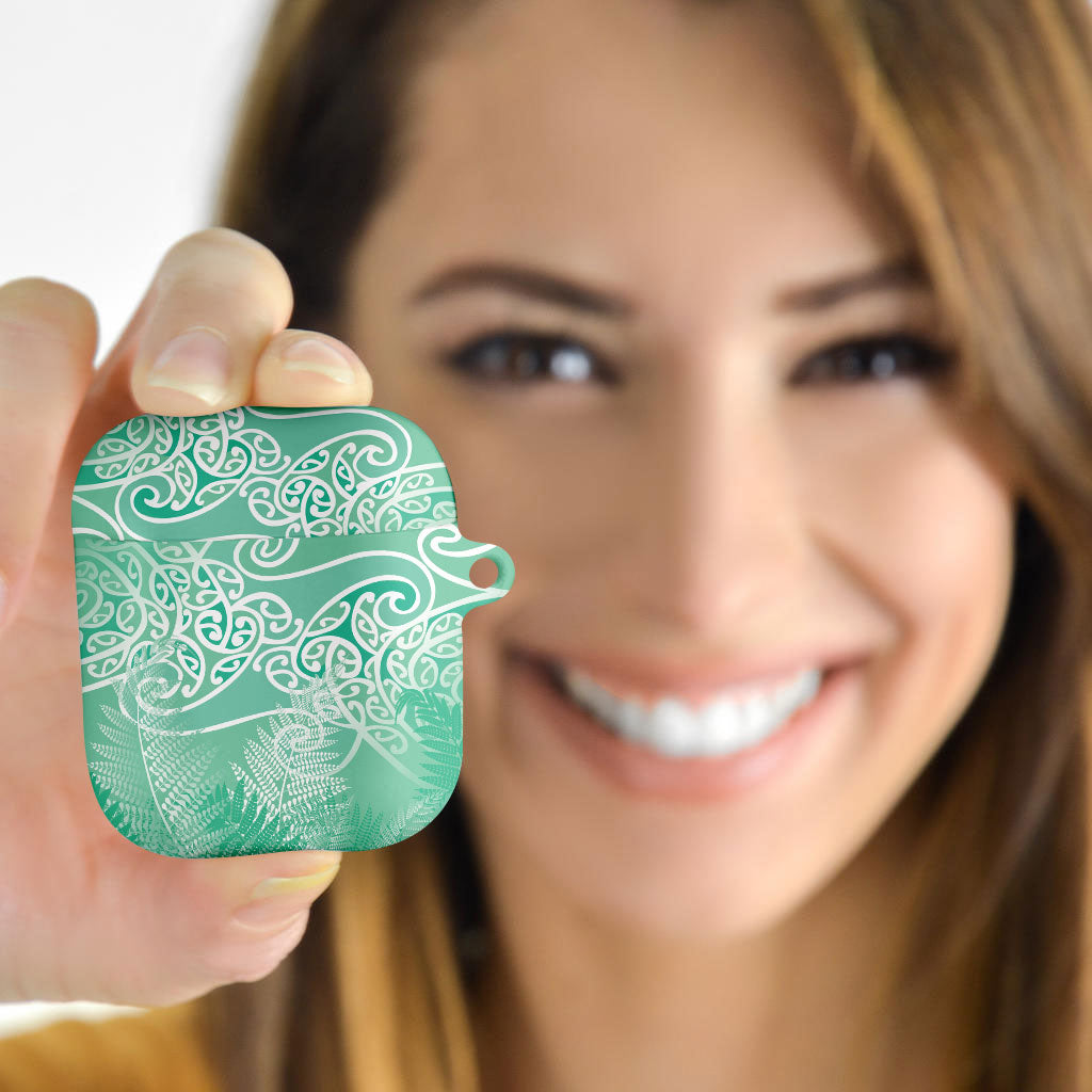 Aotearoa Maori Koru Curves AirPods Case Silver Ferns - Mint