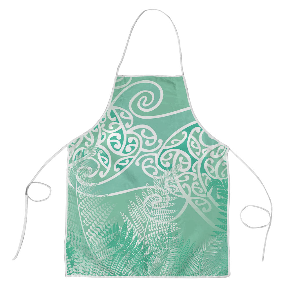 Aotearoa Maori Koru Curves Apron Silver Ferns - Mint