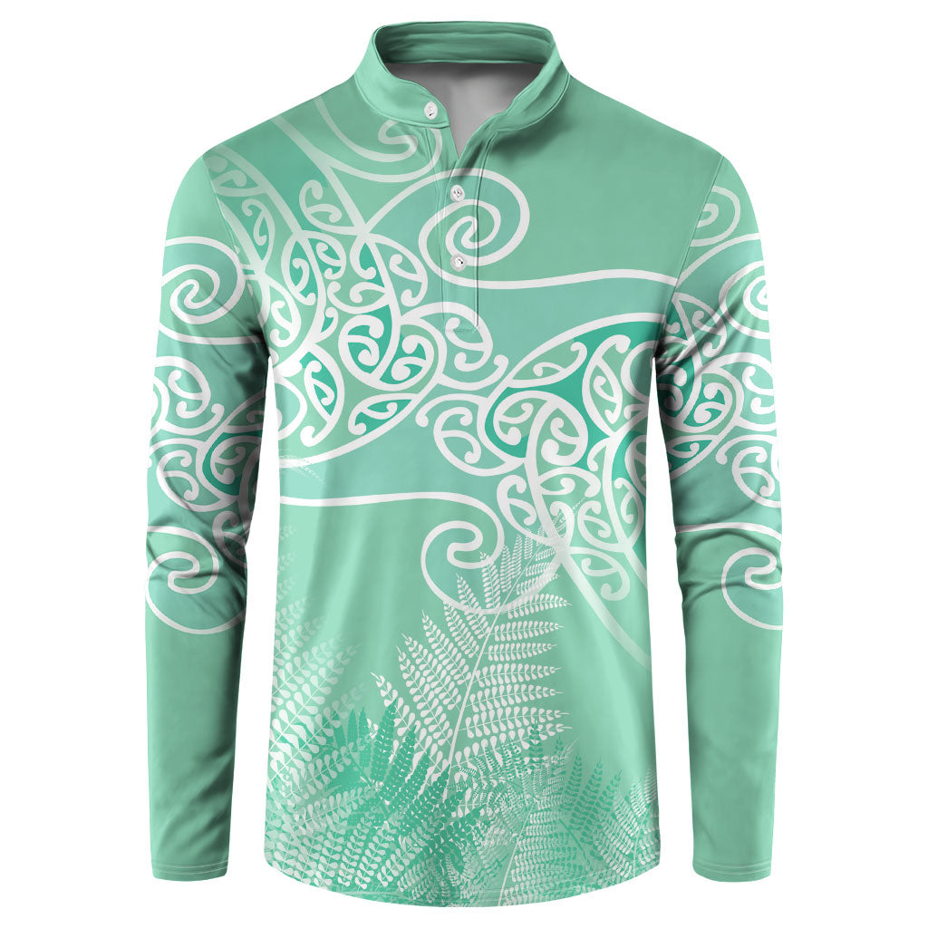 Aotearoa Maori Koru Curves Button Sweatshirt Silver Ferns - Mint