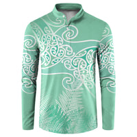 Aotearoa Maori Koru Curves Button Sweatshirt Silver Ferns - Mint