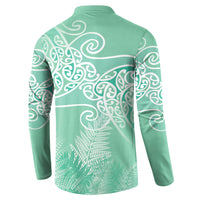 Aotearoa Maori Koru Curves Button Sweatshirt Silver Ferns - Mint