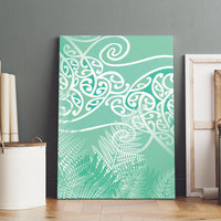 Aotearoa Maori Koru Curves Canvas Wall Art Silver Ferns - Mint