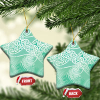 Aotearoa Maori Koru Curves Ceramic Ornament Silver Ferns - Mint