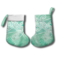 Aotearoa Maori Koru Curves Christmas Stocking Silver Ferns - Mint