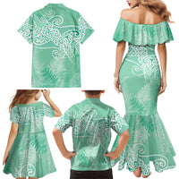 Aotearoa Maori Koru Curves Family Matching Mermaid Dress and Hawaiian Shirt Silver Ferns - Mint LT7 - Polynesian Pride