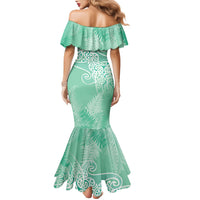Aotearoa Maori Koru Curves Family Matching Mermaid Dress and Hawaiian Shirt Silver Ferns - Mint LT7 - Polynesian Pride