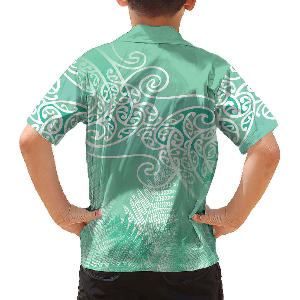 Aotearoa Maori Koru Curves Family Matching Summer Maxi Dress and Hawaiian Shirt Silver Ferns - Mint