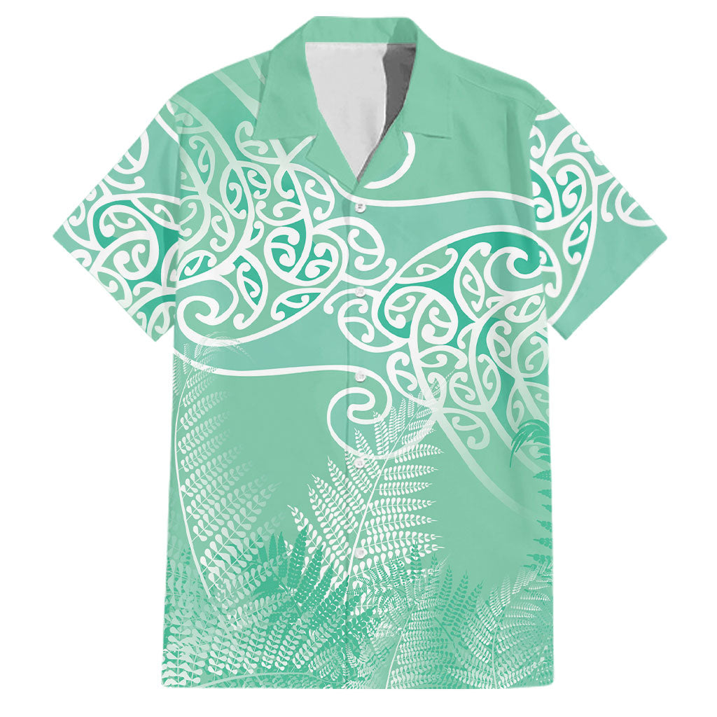 Aotearoa Maori Koru Curves Family Matching Summer Maxi Dress and Hawaiian Shirt Silver Ferns - Mint